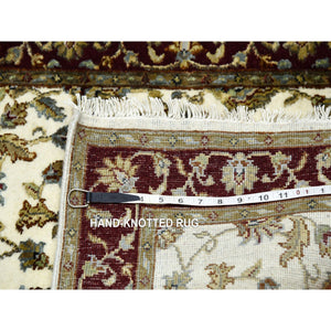 2'7"x8' Ivory, Wool And Silk Hand Knotted, Rajasthan With All Over Leaf Design Thick And Plush, Runner Oriental Rug FWR451656