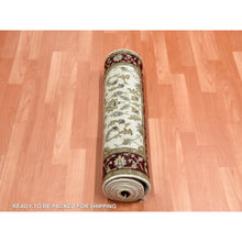 Load image into Gallery viewer, 2&#39;7&quot;x8&#39; Ivory, Wool And Silk Hand Knotted, Rajasthan With All Over Leaf Design Thick And Plush, Runner Oriental Rug FWR451656