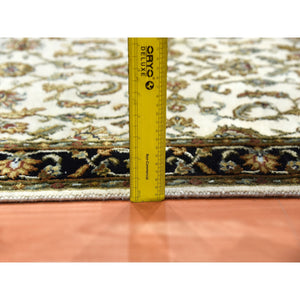 2'6"x8'2" Ivory, Hand Knotted Rajasthan With All Over Design, Thick And Plush Wool And Silk, Runner Oriental Rug FWR451662