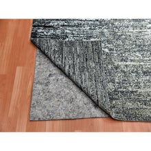 Load image into Gallery viewer, 8&#39;2&quot;x8&#39;2&quot; Black with Touches of Gray, Hand Knotted Striae Design, Wool and Pure Silk, Square Oriental Rug FWR451698