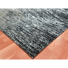 Load image into Gallery viewer, 8&#39;2&quot;x8&#39;2&quot; Black with Touches of Gray, Hand Knotted Striae Design, Wool and Pure Silk, Square Oriental Rug FWR451698