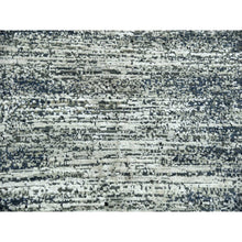 Load image into Gallery viewer, 8&#39;2&quot;x8&#39;2&quot; Black with Touches of Gray, Hand Knotted Striae Design, Wool and Pure Silk, Square Oriental Rug FWR451698