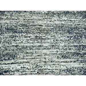 8'2"x8'2" Black with Touches of Gray, Hand Knotted Striae Design, Wool and Pure Silk, Square Oriental Rug FWR451698