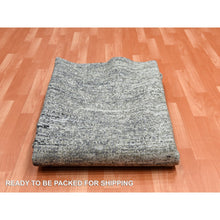 Load image into Gallery viewer, 8&#39;2&quot;x8&#39;2&quot; Black with Touches of Gray, Hand Knotted Striae Design, Wool and Pure Silk, Square Oriental Rug FWR451698