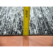 Load image into Gallery viewer, 8&#39;2&quot;x8&#39;2&quot; Black with Touches of Gray, Hand Knotted Striae Design, Wool and Pure Silk, Square Oriental Rug FWR451698