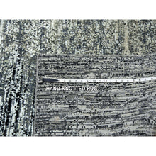 Load image into Gallery viewer, 8&#39;2&quot;x8&#39;2&quot; Black with Touches of Gray, Hand Knotted Striae Design, Wool and Pure Silk, Square Oriental Rug FWR451698