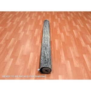 6'1"x6'1" Black With Touches Of Gray, Wool And Pure Silk Hand Knotted, Striae Design, Square Oriental Rug FWR451704
