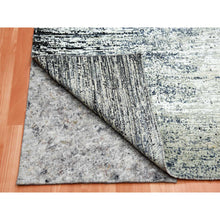 Load image into Gallery viewer, 6&#39;x9&#39; Black With Touches Of Gray, Wool And Pure Silk Hand Knotted, Striae Design, Oriental Rug FWR451710