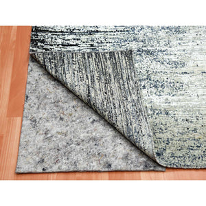 6'x9' Black With Touches Of Gray, Wool And Pure Silk Hand Knotted, Striae Design, Oriental Rug FWR451710