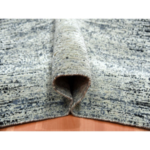6'x9' Black With Touches Of Gray, Wool And Pure Silk Hand Knotted, Striae Design, Oriental Rug FWR451710