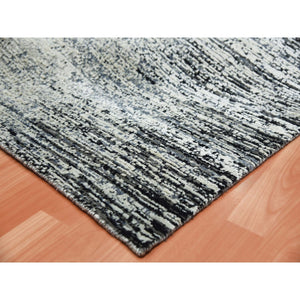 6'x9' Black With Touches Of Gray, Wool And Pure Silk Hand Knotted, Striae Design, Oriental Rug FWR451710