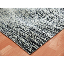 Load image into Gallery viewer, 6&#39;x9&#39; Black With Touches Of Gray, Wool And Pure Silk Hand Knotted, Striae Design, Oriental Rug FWR451710