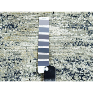 6'x9' Black With Touches Of Gray, Wool And Pure Silk Hand Knotted, Striae Design, Oriental Rug FWR451710
