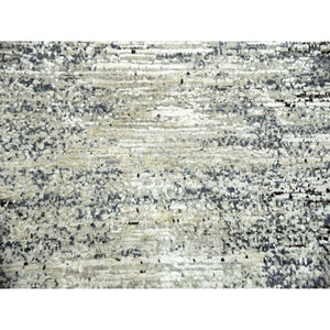 6'x9' Black With Touches Of Gray, Wool And Pure Silk Hand Knotted, Striae Design, Oriental Rug FWR451710