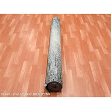 Load image into Gallery viewer, 6&#39;x9&#39; Black With Touches Of Gray, Wool And Pure Silk Hand Knotted, Striae Design, Oriental Rug FWR451710