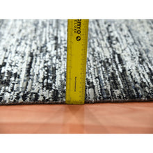 Load image into Gallery viewer, 6&#39;x9&#39; Black With Touches Of Gray, Wool And Pure Silk Hand Knotted, Striae Design, Oriental Rug FWR451710