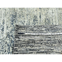 Load image into Gallery viewer, 6&#39;x9&#39; Black With Touches Of Gray, Wool And Pure Silk Hand Knotted, Striae Design, Oriental Rug FWR451710