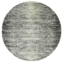 Load image into Gallery viewer, 10&#39;x10&#39; Black with Touches of Gray, Striae Design, Wool and Pure Silk Hand Knotted, Round Oriental Rug FWR451716