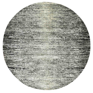 10'x10' Black with Touches of Gray, Striae Design, Wool and Pure Silk Hand Knotted, Round Oriental Rug FWR451716