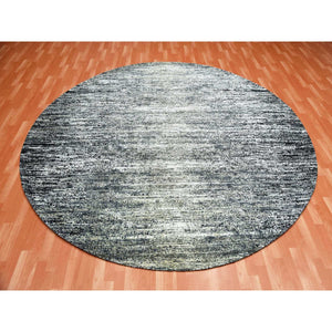 10'x10' Black with Touches of Gray, Striae Design, Wool and Pure Silk Hand Knotted, Round Oriental Rug FWR451716