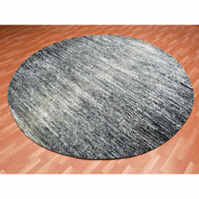 Load image into Gallery viewer, 10&#39;x10&#39; Black with Touches of Gray, Striae Design, Wool and Pure Silk Hand Knotted, Round Oriental Rug FWR451716