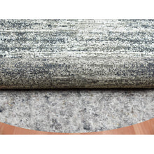 Load image into Gallery viewer, 10&#39;x10&#39; Black with Touches of Gray, Striae Design, Wool and Pure Silk Hand Knotted, Round Oriental Rug FWR451716