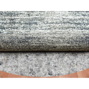 10'x10' Black with Touches of Gray, Striae Design, Wool and Pure Silk Hand Knotted, Round Oriental Rug FWR451716