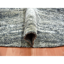 Load image into Gallery viewer, 10&#39;x10&#39; Black with Touches of Gray, Striae Design, Wool and Pure Silk Hand Knotted, Round Oriental Rug FWR451716