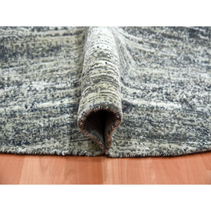 10'x10' Black with Touches of Gray, Striae Design, Wool and Pure Silk Hand Knotted, Round Oriental Rug FWR451716