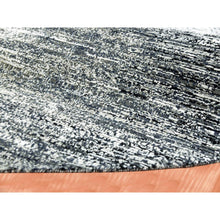 Load image into Gallery viewer, 10&#39;x10&#39; Black with Touches of Gray, Striae Design, Wool and Pure Silk Hand Knotted, Round Oriental Rug FWR451716