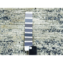 Load image into Gallery viewer, 10&#39;x10&#39; Black with Touches of Gray, Striae Design, Wool and Pure Silk Hand Knotted, Round Oriental Rug FWR451716