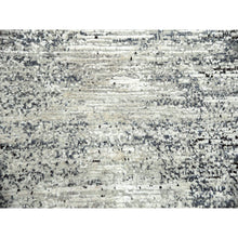 Load image into Gallery viewer, 10&#39;x10&#39; Black with Touches of Gray, Striae Design, Wool and Pure Silk Hand Knotted, Round Oriental Rug FWR451716