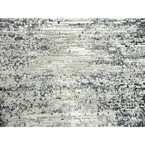 10'x10' Black with Touches of Gray, Striae Design, Wool and Pure Silk Hand Knotted, Round Oriental Rug FWR451716