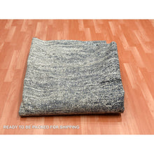 Load image into Gallery viewer, 10&#39;x10&#39; Black with Touches of Gray, Striae Design, Wool and Pure Silk Hand Knotted, Round Oriental Rug FWR451716