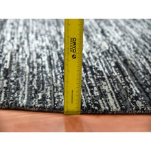 Load image into Gallery viewer, 10&#39;x10&#39; Black with Touches of Gray, Striae Design, Wool and Pure Silk Hand Knotted, Round Oriental Rug FWR451716