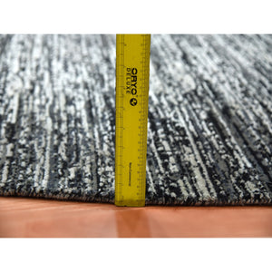 10'x10' Black with Touches of Gray, Striae Design, Wool and Pure Silk Hand Knotted, Round Oriental Rug FWR451716