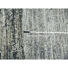 Load image into Gallery viewer, 10&#39;x10&#39; Black with Touches of Gray, Striae Design, Wool and Pure Silk Hand Knotted, Round Oriental Rug FWR451716