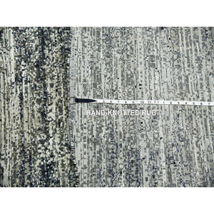 10'x10' Black with Touches of Gray, Striae Design, Wool and Pure Silk Hand Knotted, Round Oriental Rug FWR451716
