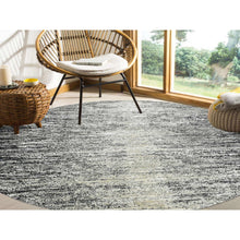 Load image into Gallery viewer, 8&#39;x8&#39; Black with Touches of Gray, Striae Design, Wool and Pure Silk Hand Knotted, Round Oriental Rug FWR451722