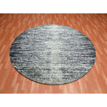 Load image into Gallery viewer, 8&#39;x8&#39; Black with Touches of Gray, Striae Design, Wool and Pure Silk Hand Knotted, Round Oriental Rug FWR451722