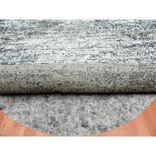 Load image into Gallery viewer, 8&#39;x8&#39; Black with Touches of Gray, Striae Design, Wool and Pure Silk Hand Knotted, Round Oriental Rug FWR451722