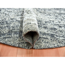 Load image into Gallery viewer, 8&#39;x8&#39; Black with Touches of Gray, Striae Design, Wool and Pure Silk Hand Knotted, Round Oriental Rug FWR451722