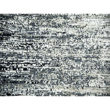 Load image into Gallery viewer, 8&#39;x8&#39; Black with Touches of Gray, Striae Design, Wool and Pure Silk Hand Knotted, Round Oriental Rug FWR451722
