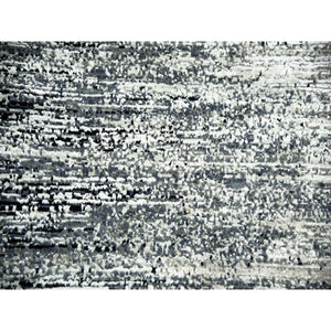 8'x8' Black with Touches of Gray, Striae Design, Wool and Pure Silk Hand Knotted, Round Oriental Rug FWR451722