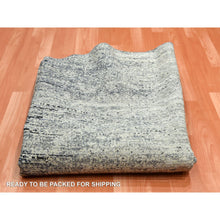 Load image into Gallery viewer, 8&#39;x8&#39; Black with Touches of Gray, Striae Design, Wool and Pure Silk Hand Knotted, Round Oriental Rug FWR451722