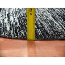 Load image into Gallery viewer, 8&#39;x8&#39; Black With Touches Of Gray, Striae Design, Wool And Pure Silk Hand Knotted, Round Oriental Rug FWR451722