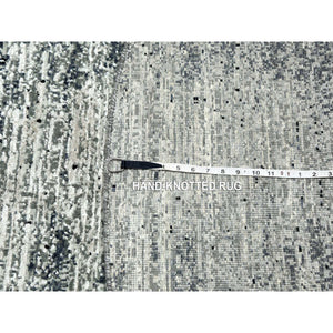 8'x8' Black with Touches of Gray, Striae Design, Wool and Pure Silk Hand Knotted, Round Oriental Rug FWR451722