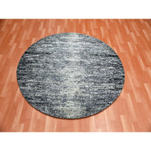 Load image into Gallery viewer, 6&#39;x6&#39; Black With Touches Of Gray, Striae Design, Wool And Pure Silk Hand Knotted, Round Oriental Rug FWR451728