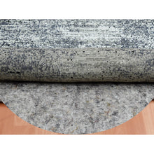 Load image into Gallery viewer, 6&#39;x6&#39; Black With Touches Of Gray, Striae Design, Wool And Pure Silk Hand Knotted, Round Oriental Rug FWR451728