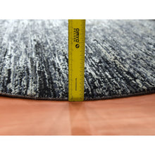 Load image into Gallery viewer, 6&#39;x6&#39; Black With Touches Of Gray, Striae Design, Wool And Pure Silk Hand Knotted, Round Oriental Rug FWR451728